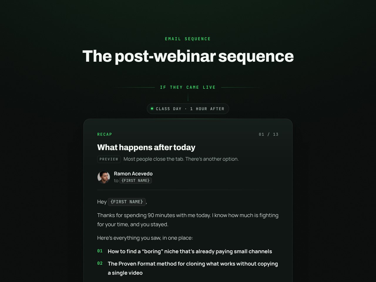 Post-webinar sequence preview
